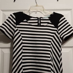 Stretch fit black and white striped dress
